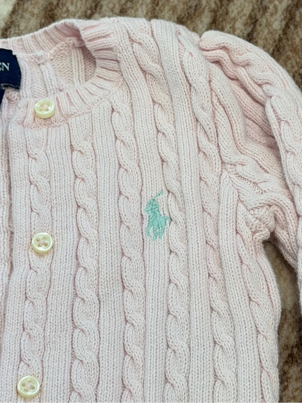 Ralph Lauren Baby Girls Pink Cable-Knit Cotton Cardigan 9 Months